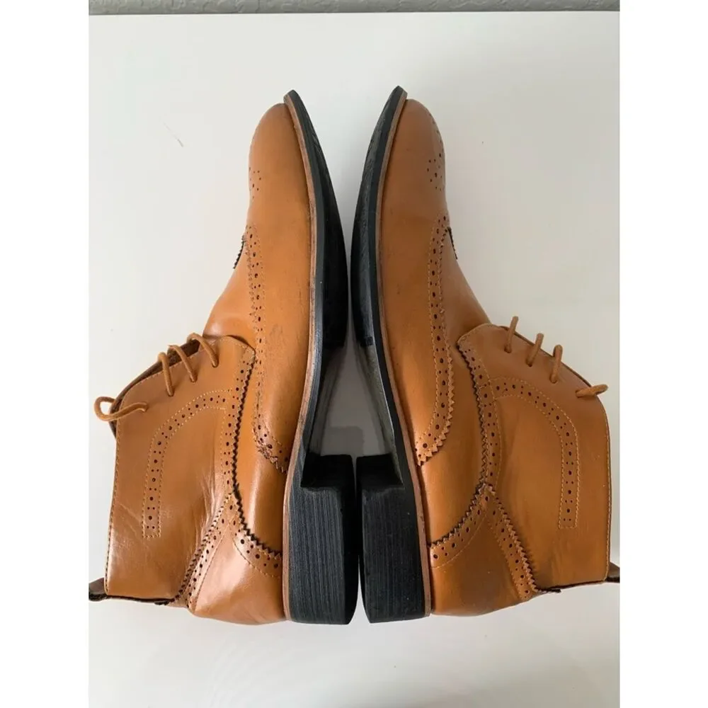 Men's Tan Leather Wingtip Lace-Up Boots Size 26,5/41/8